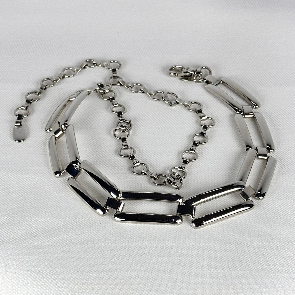 90s Italian Soho Design Silver‎ Metal Chain Belt Made in Italy Rectangular Links